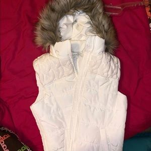 White hooded fur vest